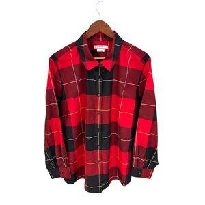 Foxcroft Womens Red & Black Plaid Long Sleeve Non-Iron Shirt